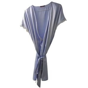 Avid Love Periwinkle w Fringe Silky Feel Sexy Romantic Mini Length Tie Robe XL